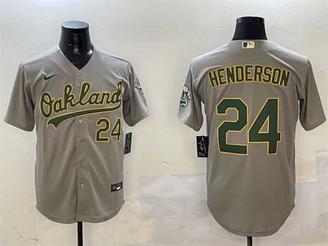 Men%27s Oakland Athletics #24 Ricky Henderson Gray With Patch Stitched Jersey